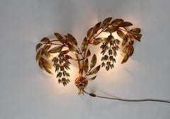 Hollywood Regency Style Metal Silver Gold Vintage Flower Wall Light Sconce 1970s