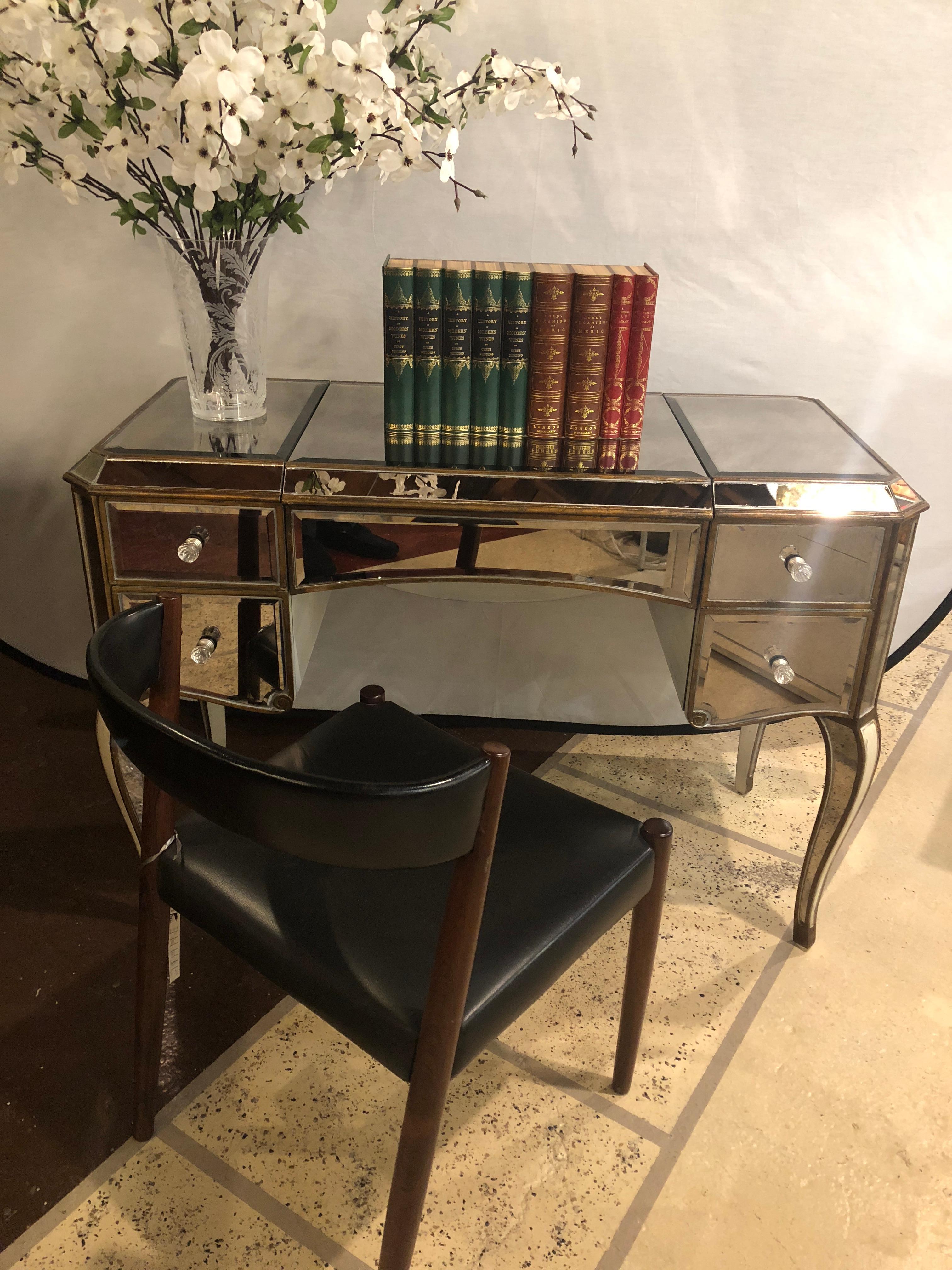 Hollywood Regency Style Mirror Flip Top Vanity Desk or Dressing Table In Good Condition In Stamford, CT