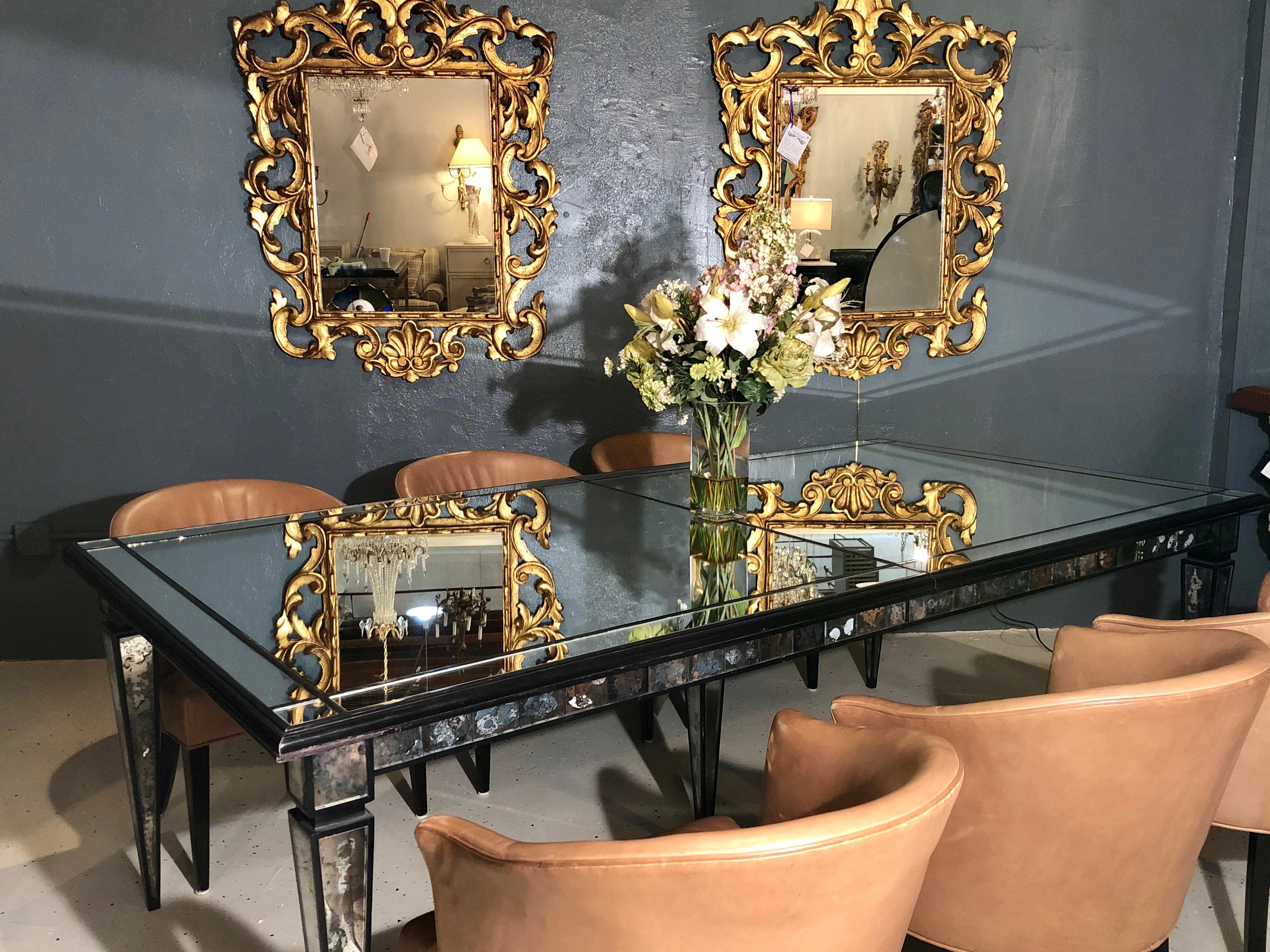 Wood Hollywood Regency Style Mirrored Dining Room Center Table