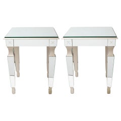 Retro Hollywood Regency Style Mirrored End Tables, Pair