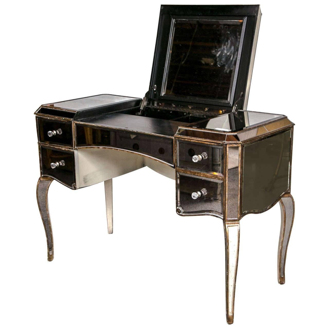 Hollywood Regency Style Mirrored Flip Top Vanity or Desk