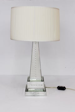 Hollywood Regency Style Mirrored Obelisk Table Lamps with Shades