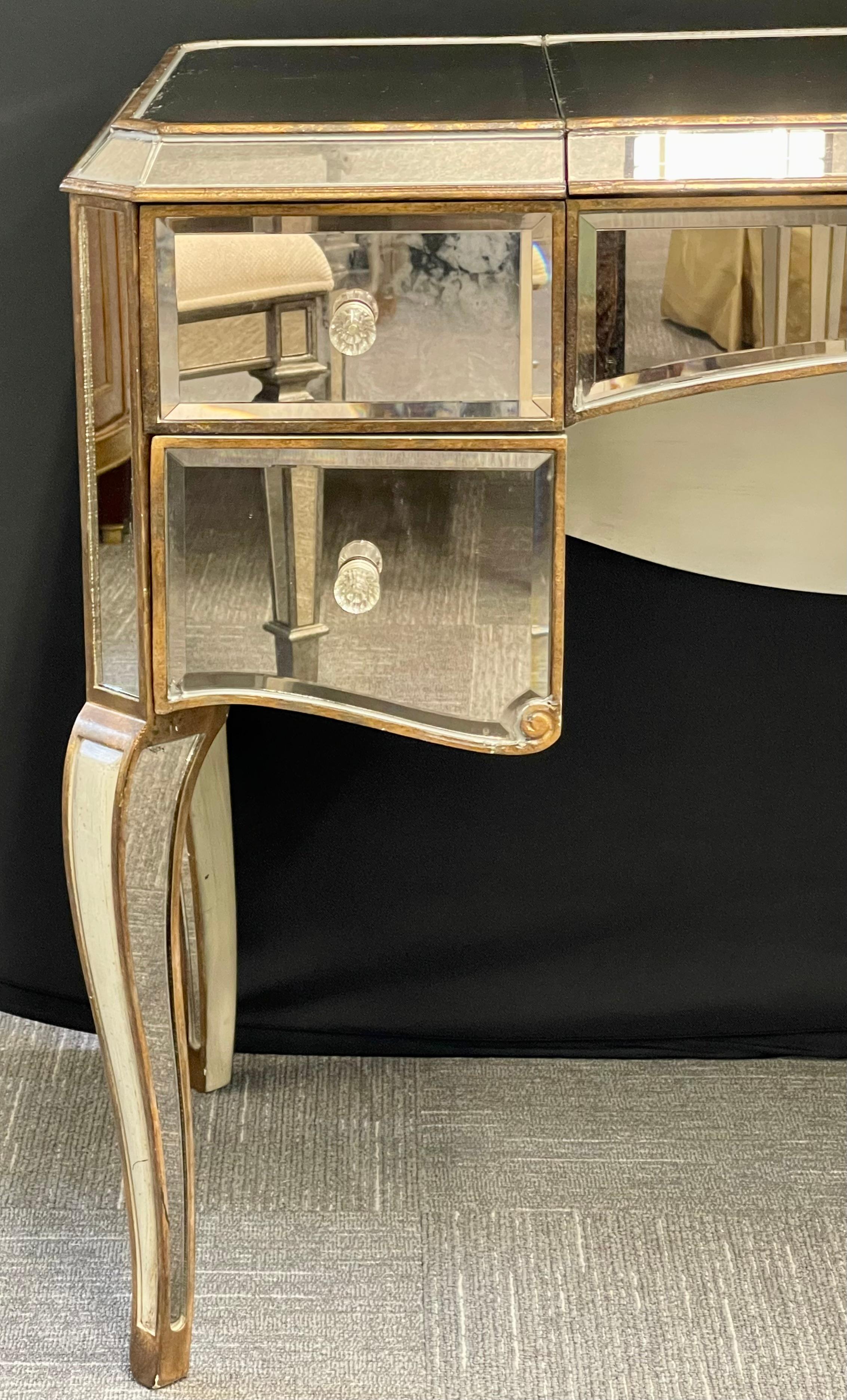 Hollywood Regency Style Mirrored Vanity / Desk and Bench 4