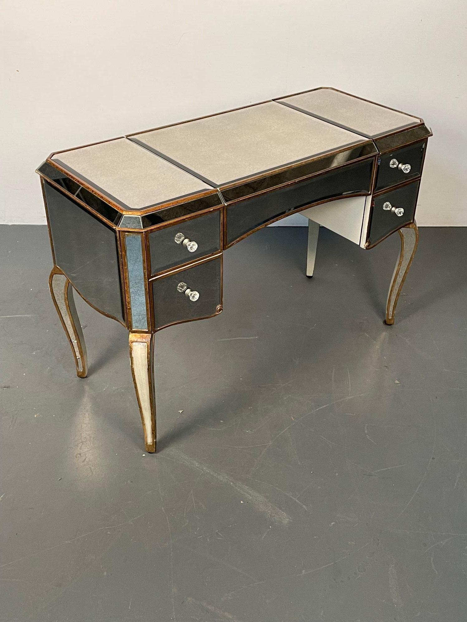 Hollywood Regency Style Mirrored Vanity or Desk, Giltwood Accent In Good Condition In Stamford, CT