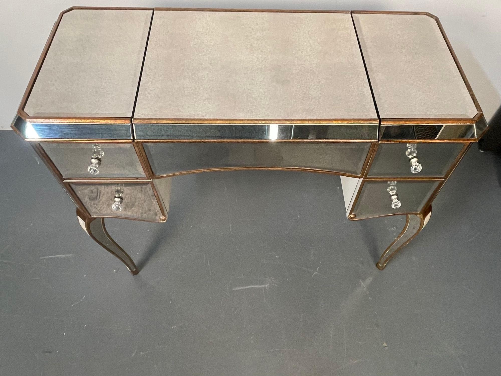 Hollywood Regency Style Mirrored Vanity or Desk, Giltwood Accent 1