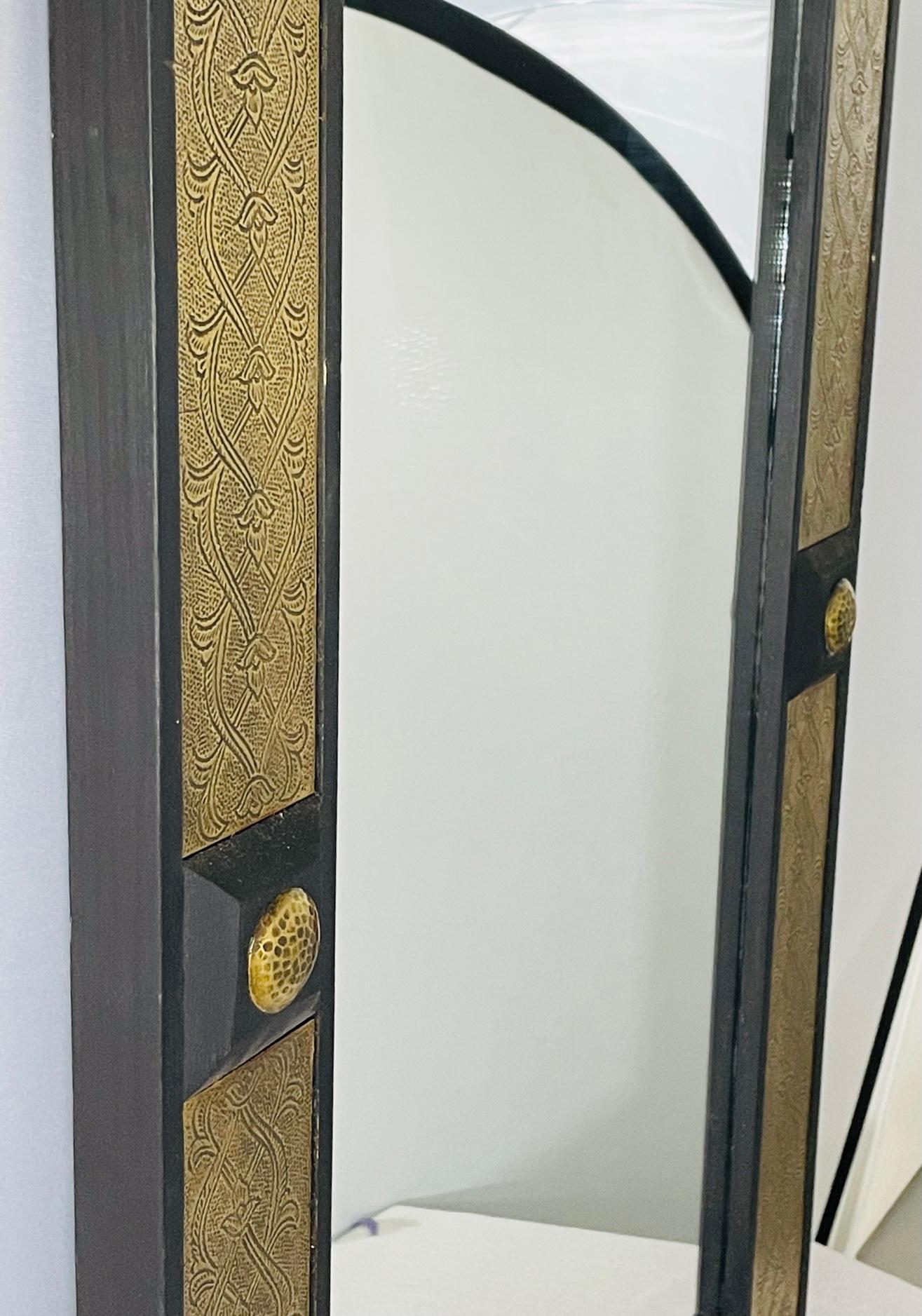 Hollywood Regency Style Moroccan Mirror in Brass and Wood Frame 4