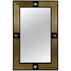 Hollywood Regency Style Moroccan Mirror in Brass and Wood Frame