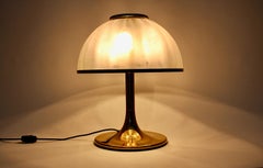 Hollywood Regency Style Mushroom Brass Glass Table Lamp 1970s Italy