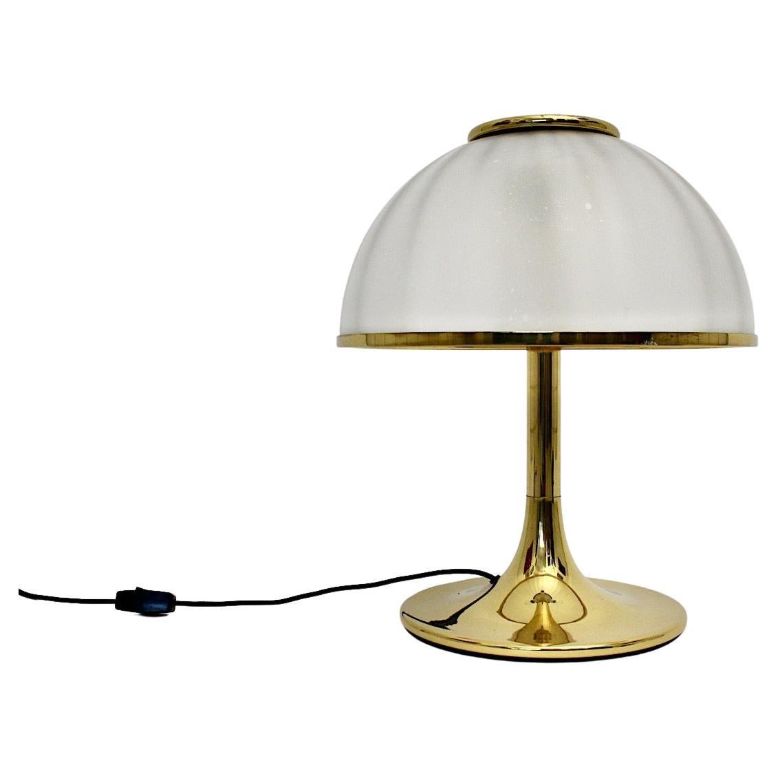 Hollywood Regency Style Mushroom Brass Glass Table Lamp 1970s Italy