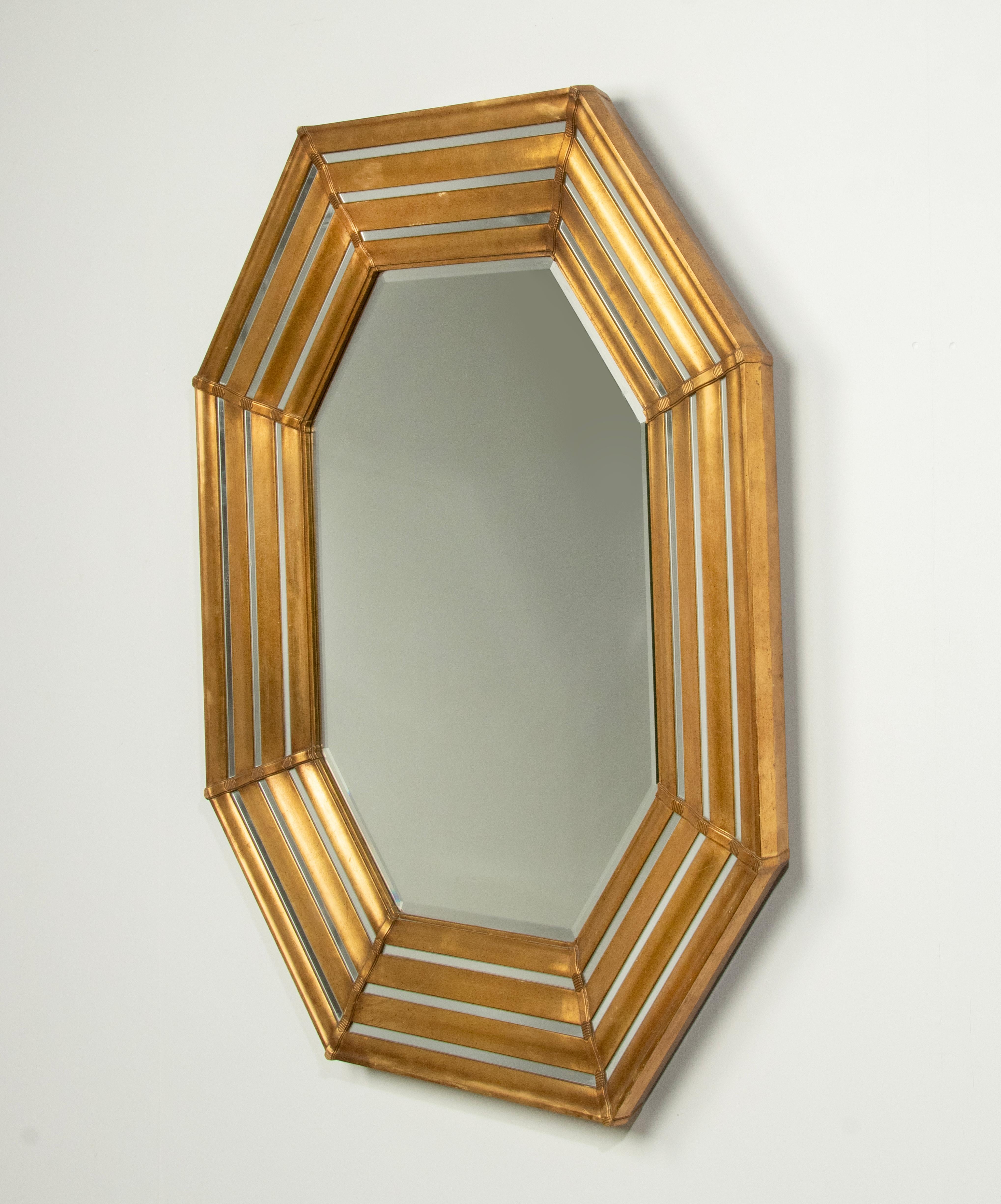 Faceted Hollywood Regency Style Octoganonal Gilt Wall Mirror For Sale