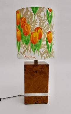 Lampada da tavolo in stile Hollywood Regency in pioppo verde arancione Tommaso Barbi 1970s Italy