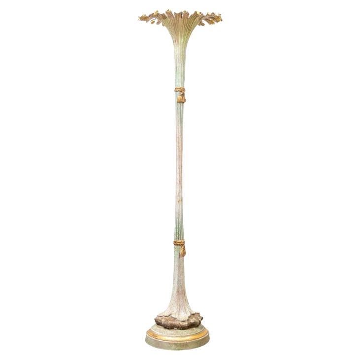 Hollywood Regency Style Paint Decorated Palm Form Torchiere
