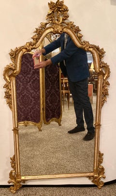 Hollywood Regency Style Painted and Parcel-Gilt Carved Wood Wall Mirror, Italy