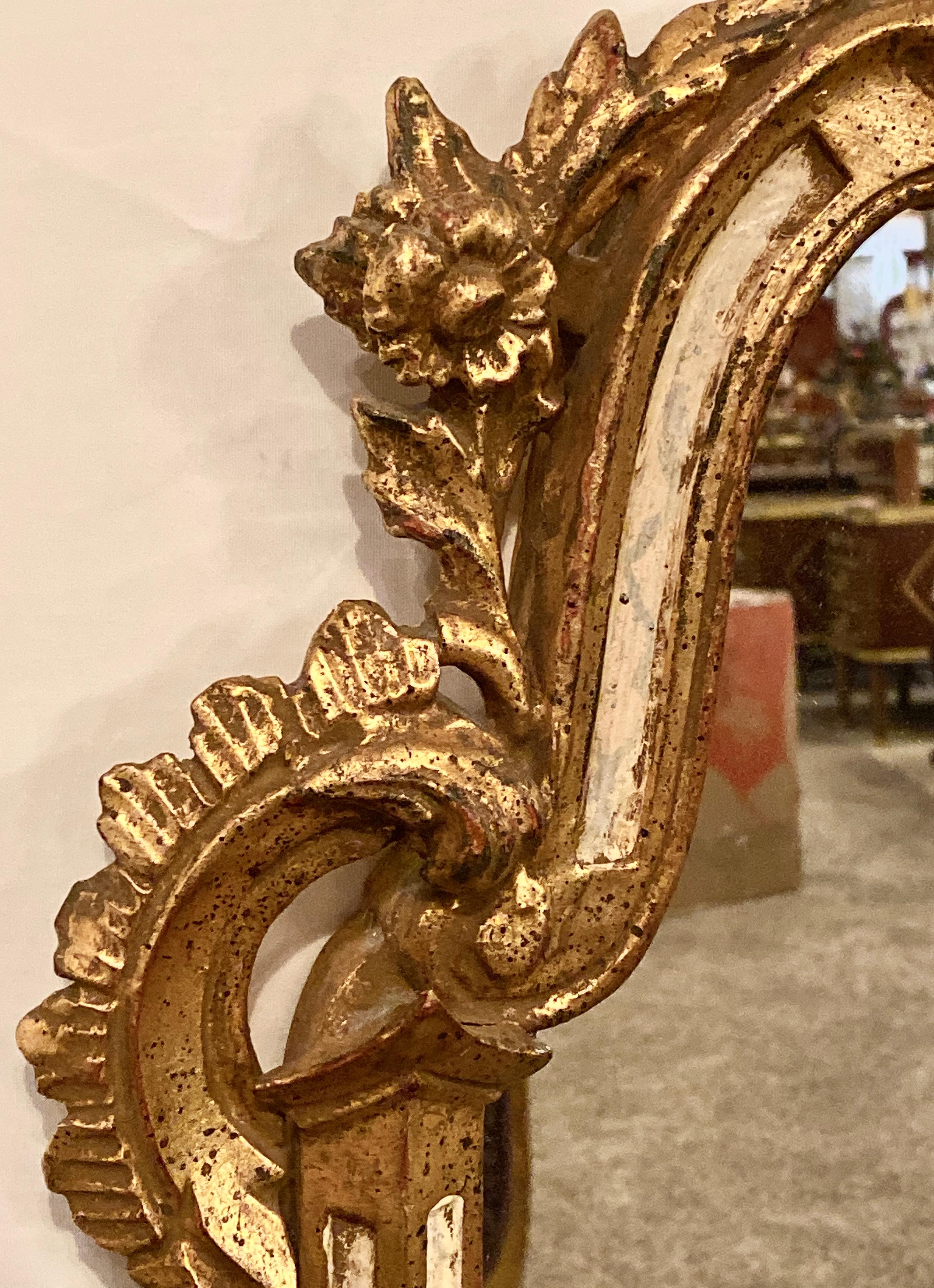 20th Century Hollywood Regency Style Painted and Parcel-Gilt Carved Wood Wall Mirror, Italy
