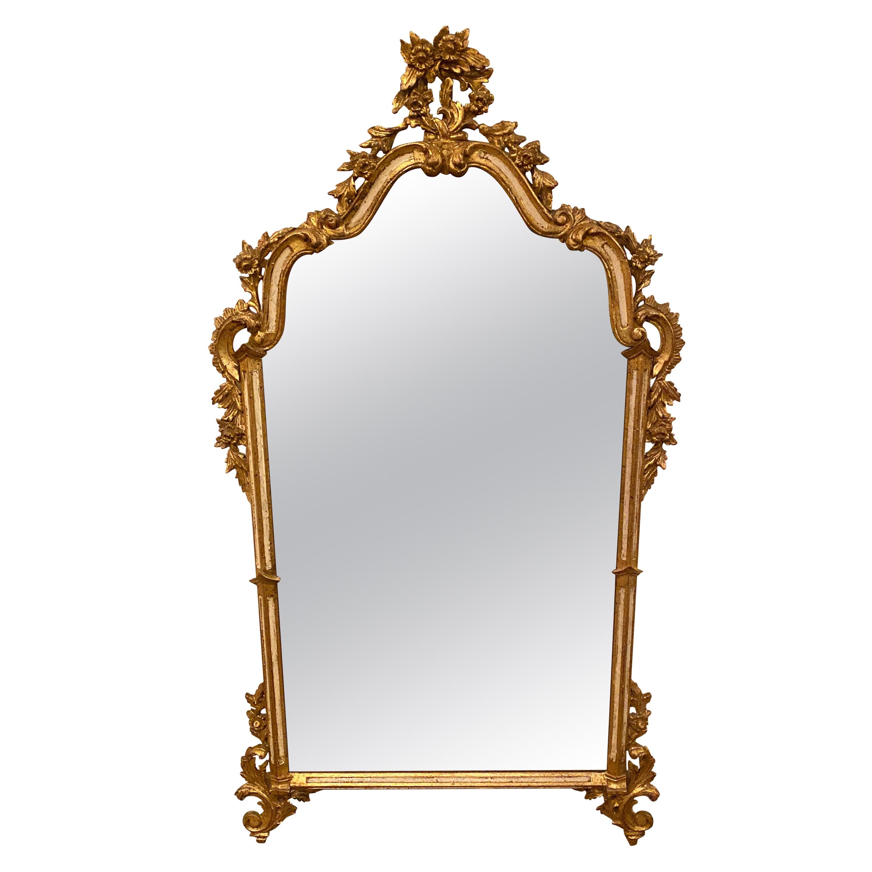 Hollywood Regency Style Painted and Parcel-Gilt Carved Wood Wall Mirror, Italy