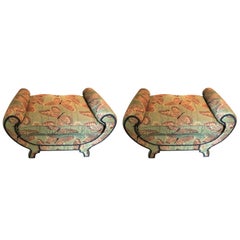 Hollywood Regency Style Pair of Butterfly Upholstered Benches / Footstools Swaim