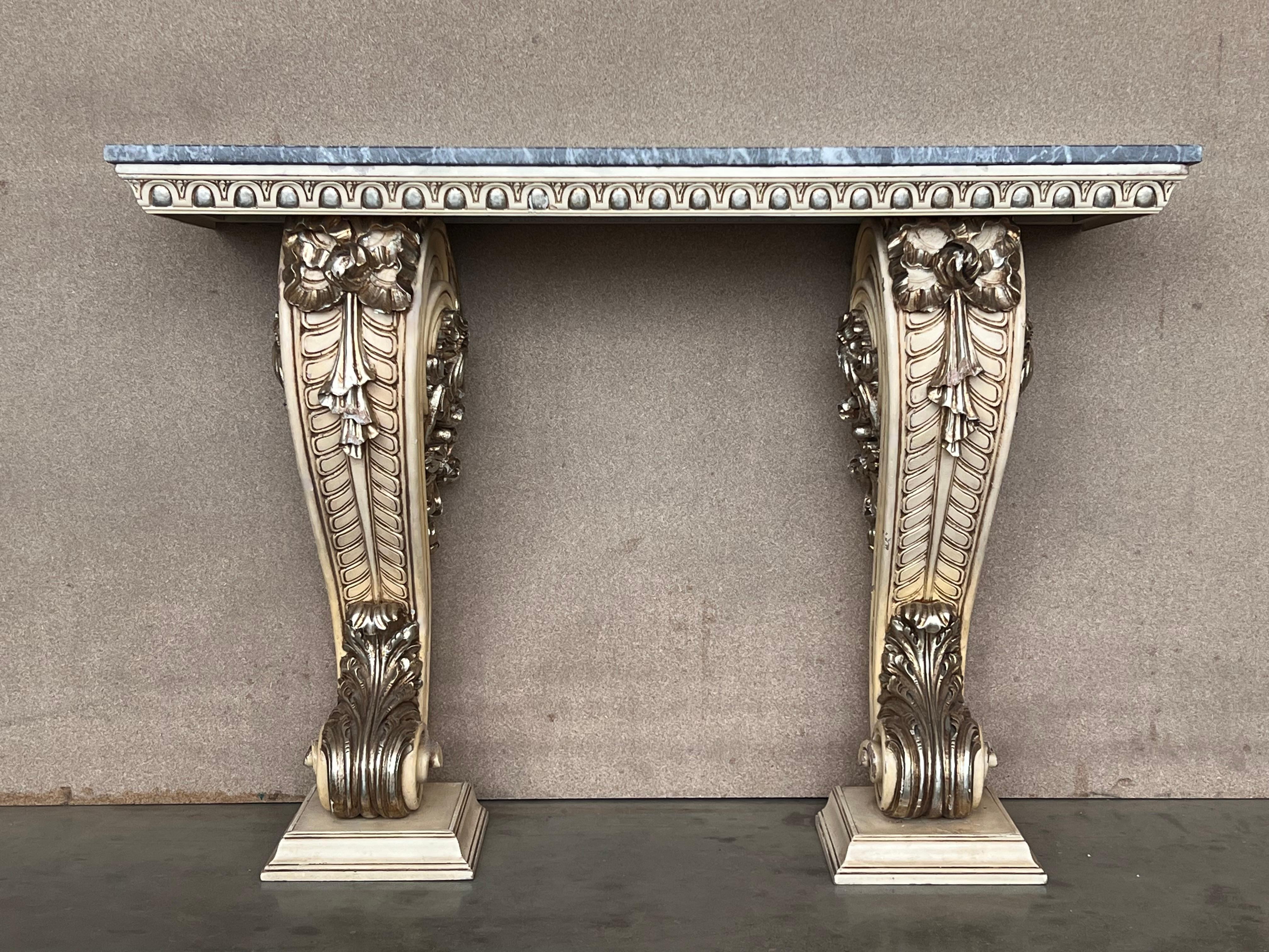 Marble Hollywood Regency Style Palm Leaf Console Lacquered in Almond Latte c. 1980 For Sale