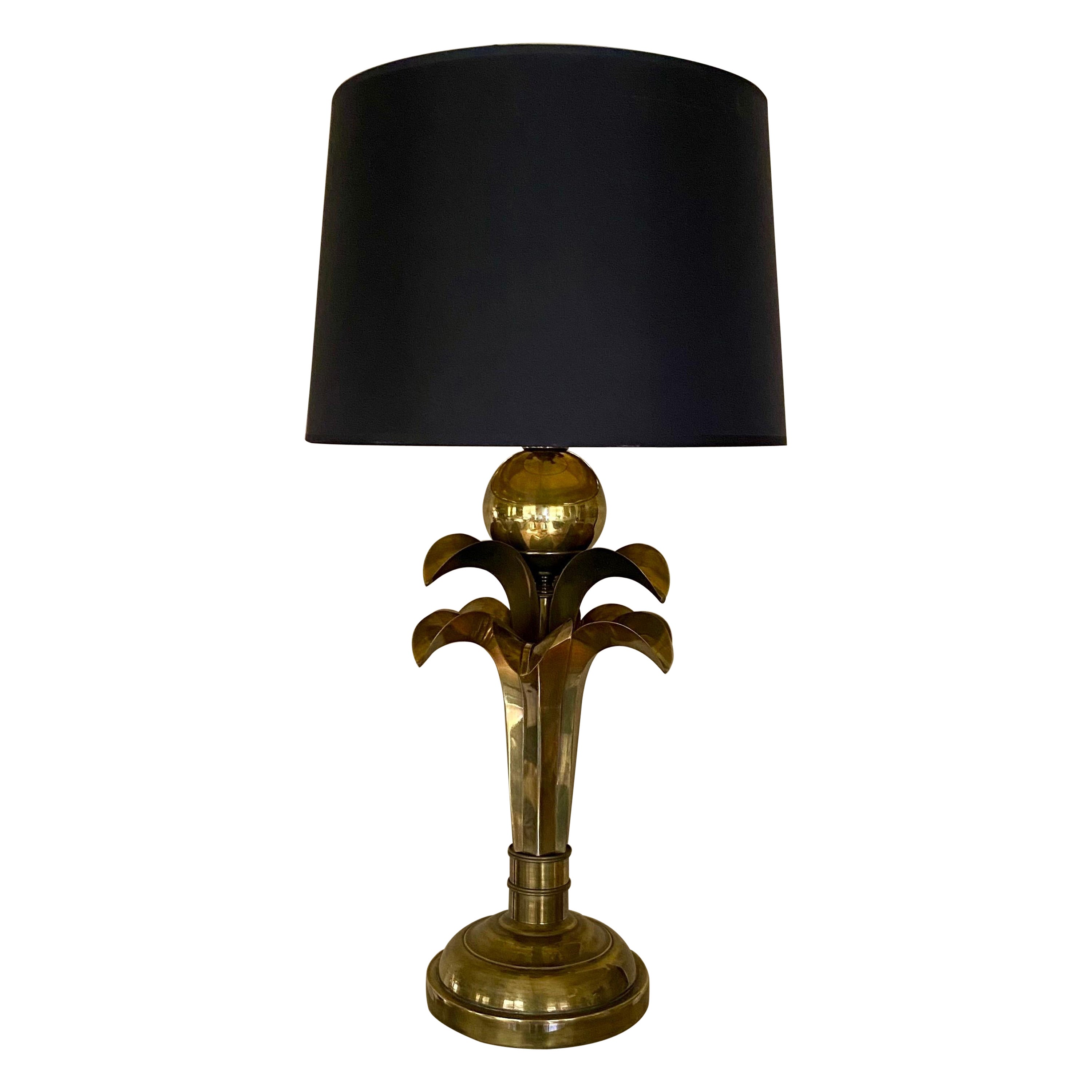 Hollywood Regency Style Palm Tree Frond Brass Table Lamp, 1970's