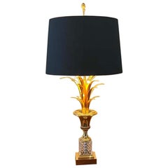 Hollywood Regency Style Palm Tree Table Lamp with Glass Foot, Maison Jansen