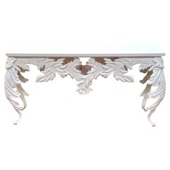 Hollywood-Regency-Stil Palmette-Konsole im Hollywood-Regency-Stil mit weißer Quarz-Steinplatte