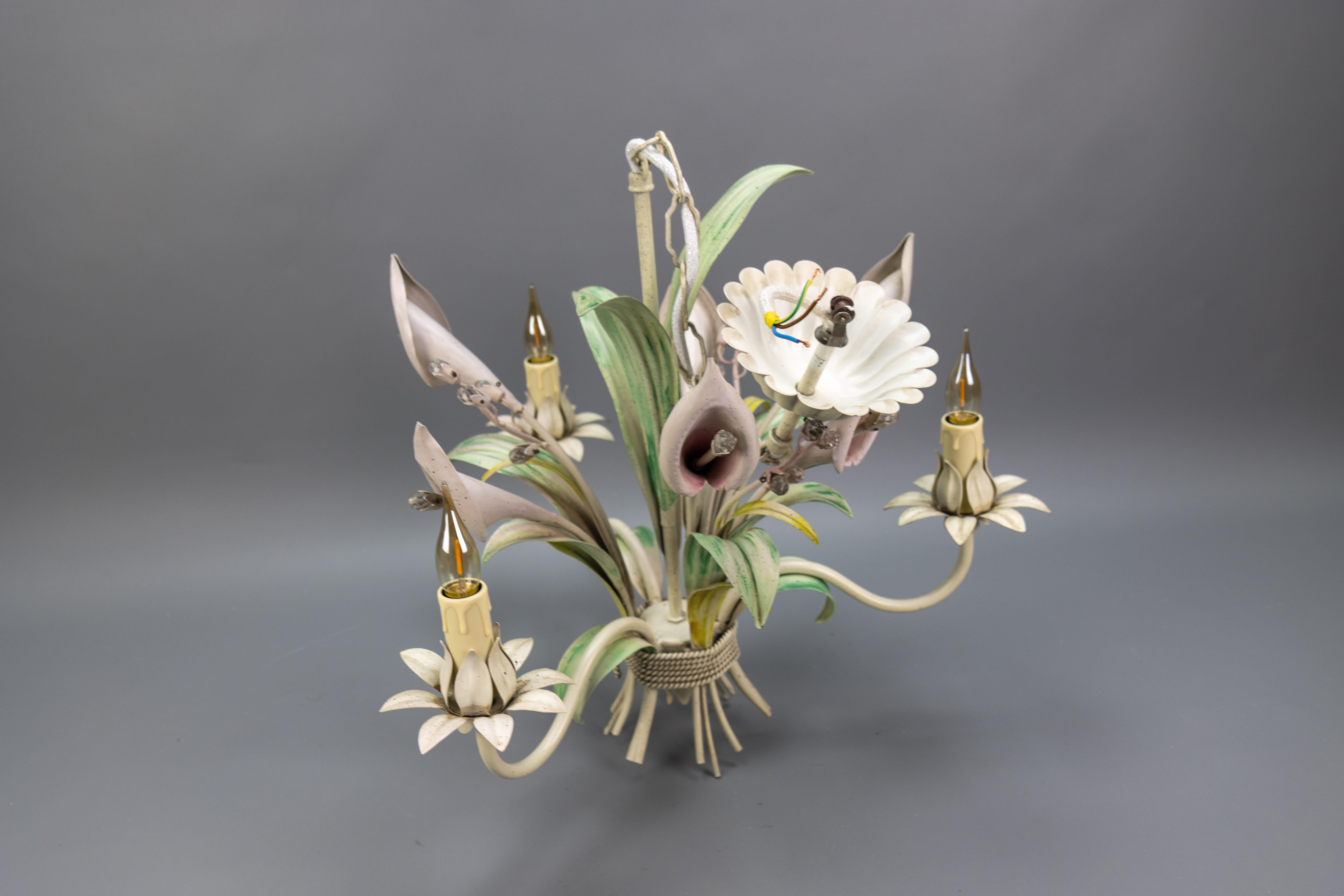 Hollywood Regency-Stil Pastellfarbener Callas Lily Blumenstrauß Metall-Kronleuchter, Hollywood Regency-Stil im Angebot 12