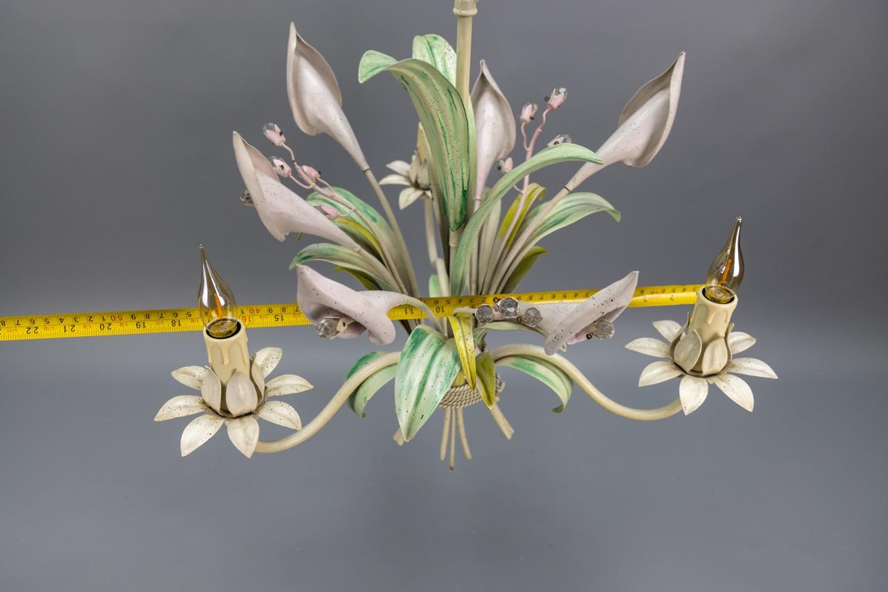 Hollywood Regency-Stil Pastellfarbener Callas Lily Blumenstrauß Metall-Kronleuchter, Hollywood Regency-Stil im Angebot 13