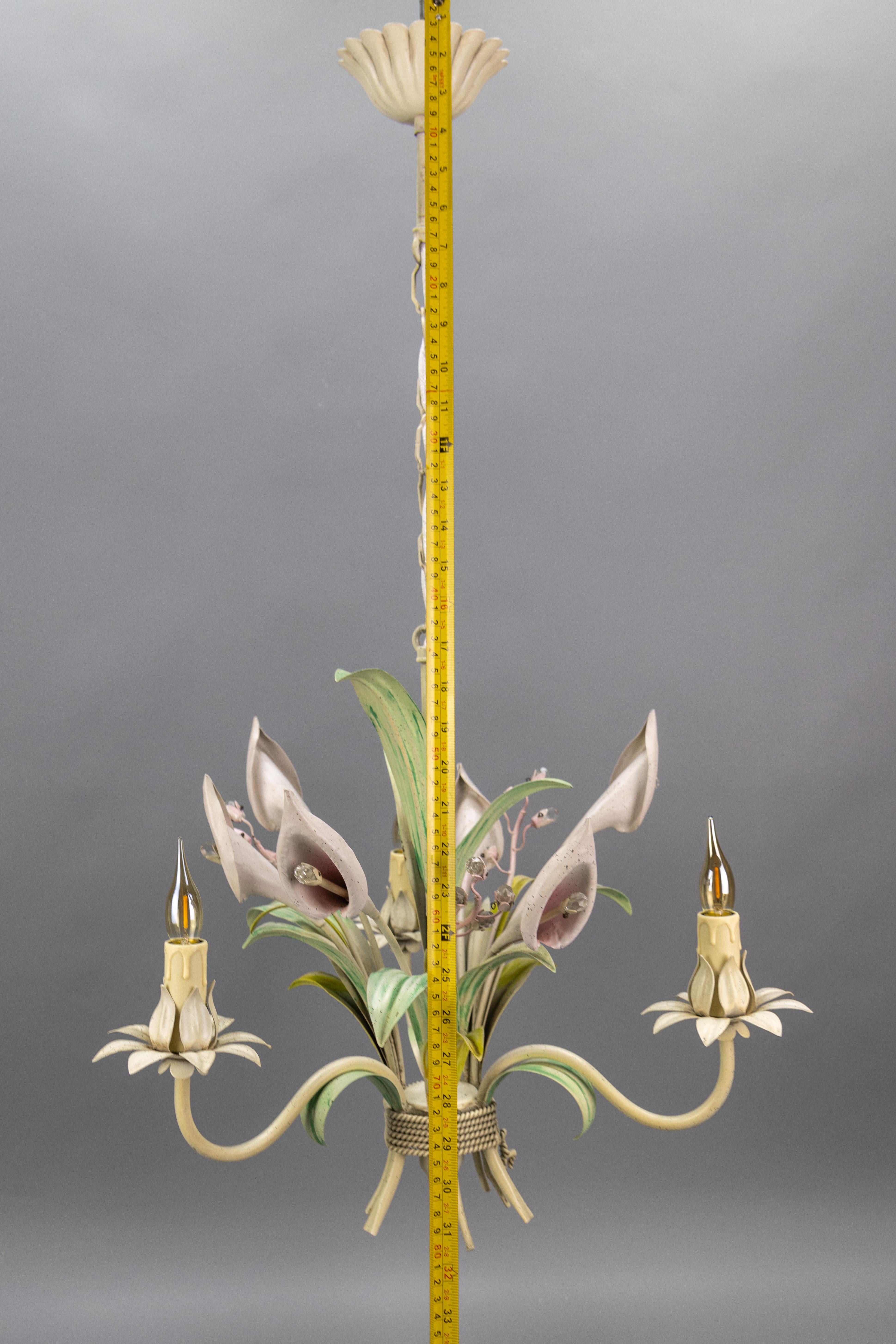 Hollywood Regency-Stil Pastellfarbener Callas Lily Blumenstrauß Metall-Kronleuchter, Hollywood Regency-Stil im Angebot 14