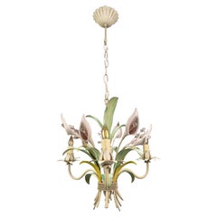 Hollywood Regency Style Pastel Color Callas Lily Flower Bouquet Metal Chandelier
