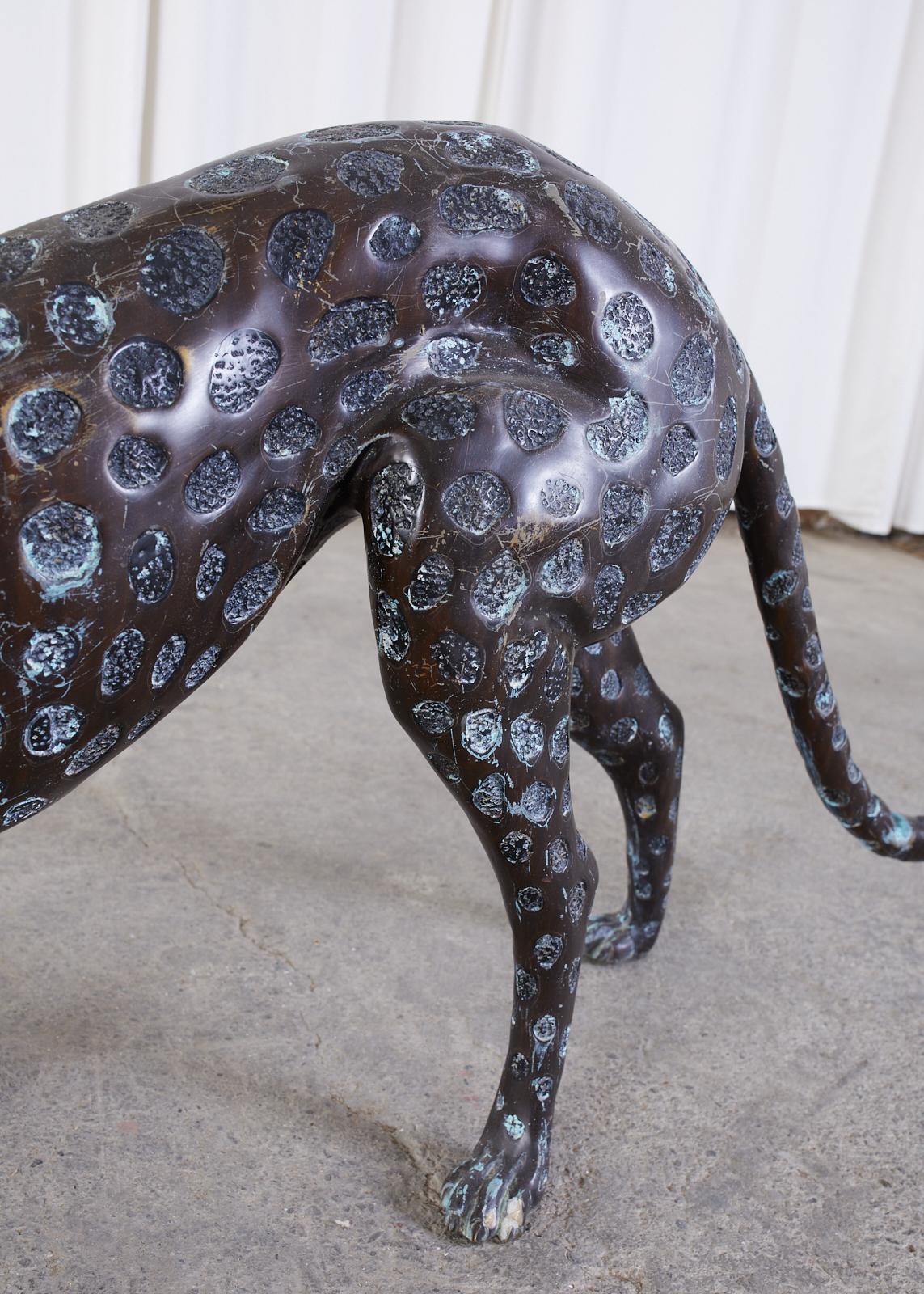 Hollywood Regency Style Patinated Bronze Cheetah Sculpture For Sale 3