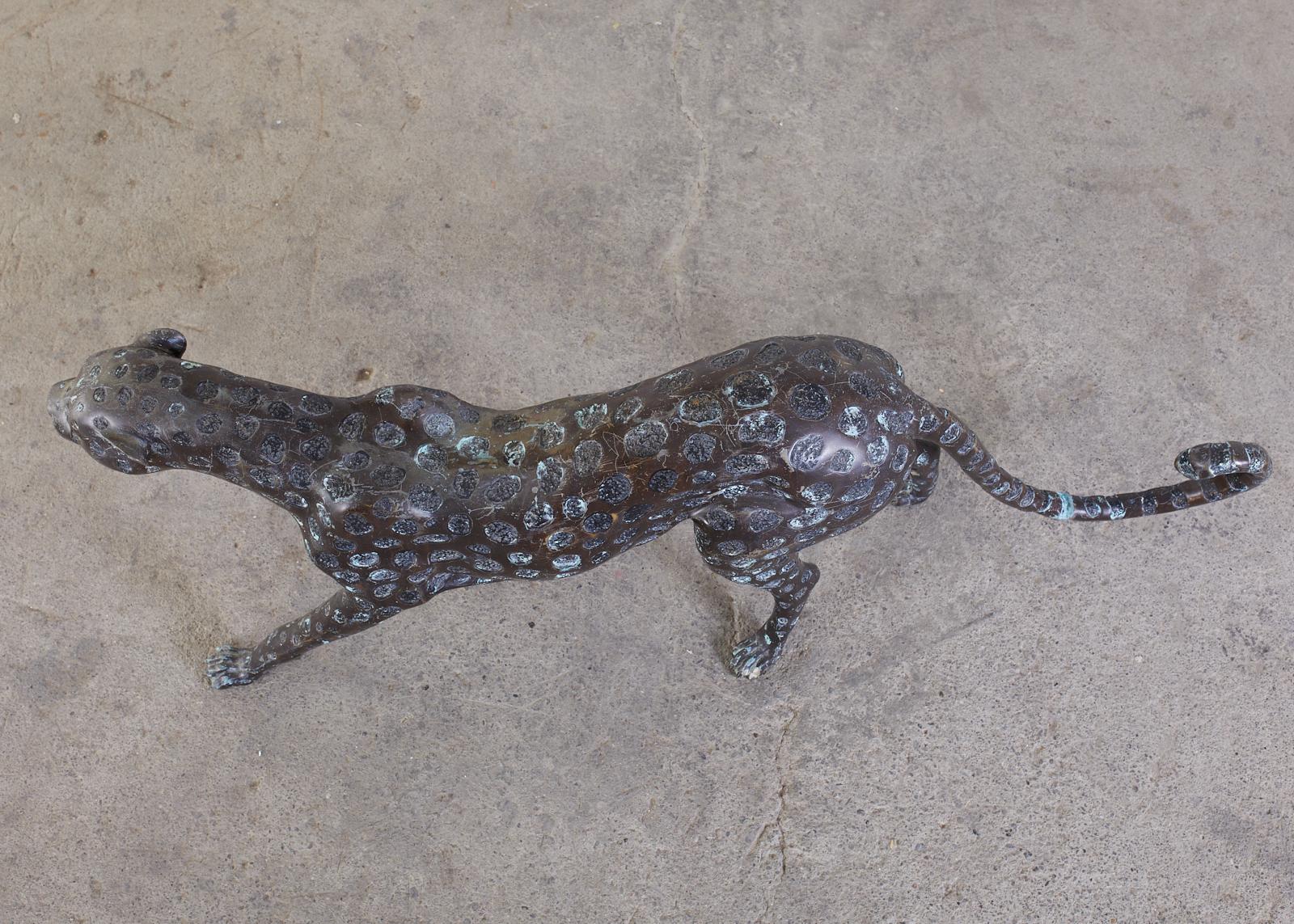 Hollywood Regency Style Patinated Bronze Cheetah Sculpture For Sale 4