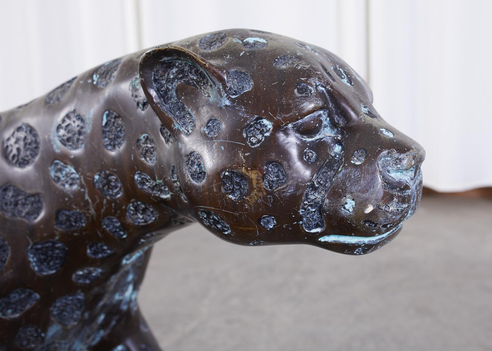Hollywood Regency Style Patinated Bronze Cheetah Sculpture For Sale 6