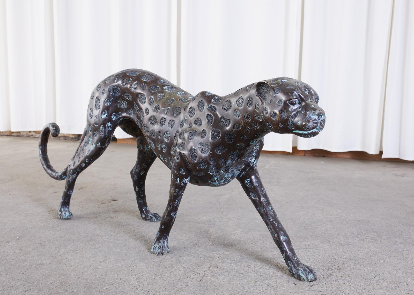 Hollywood Regency Style Patinated Bronze Cheetah Sculpture For Sale 7