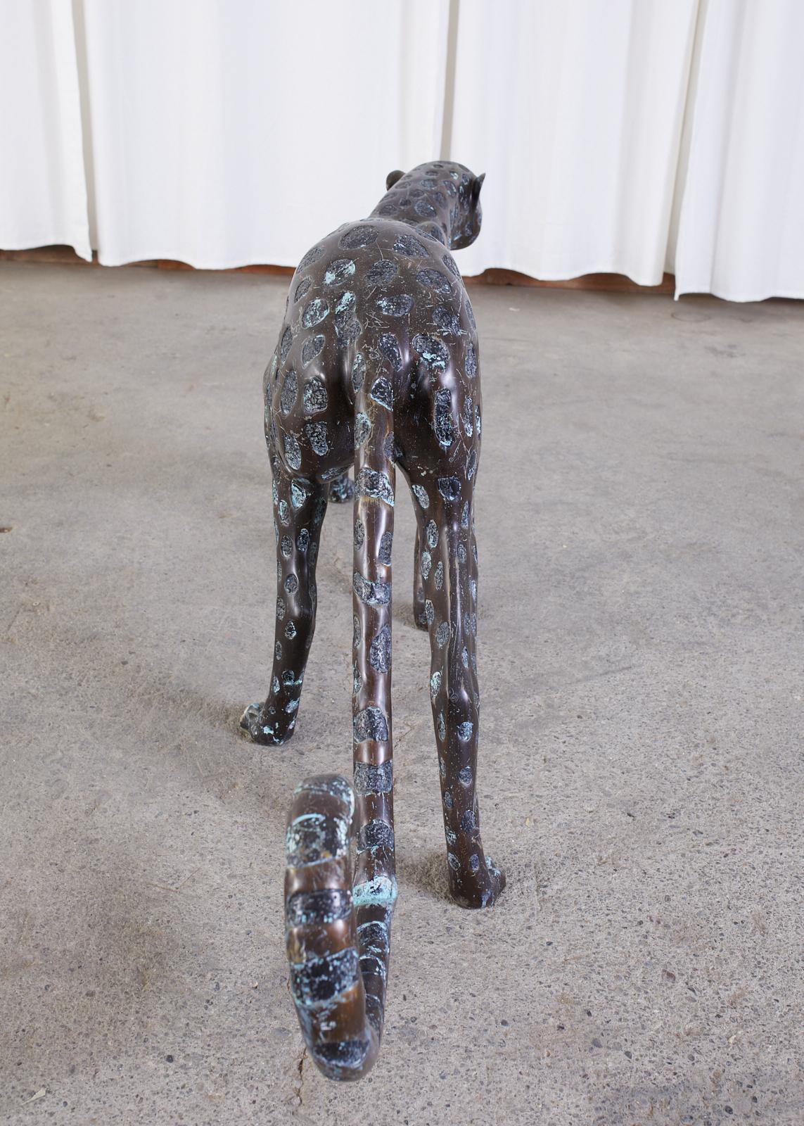 Hollywood Regency Style Patinated Bronze Cheetah Sculpture For Sale 8