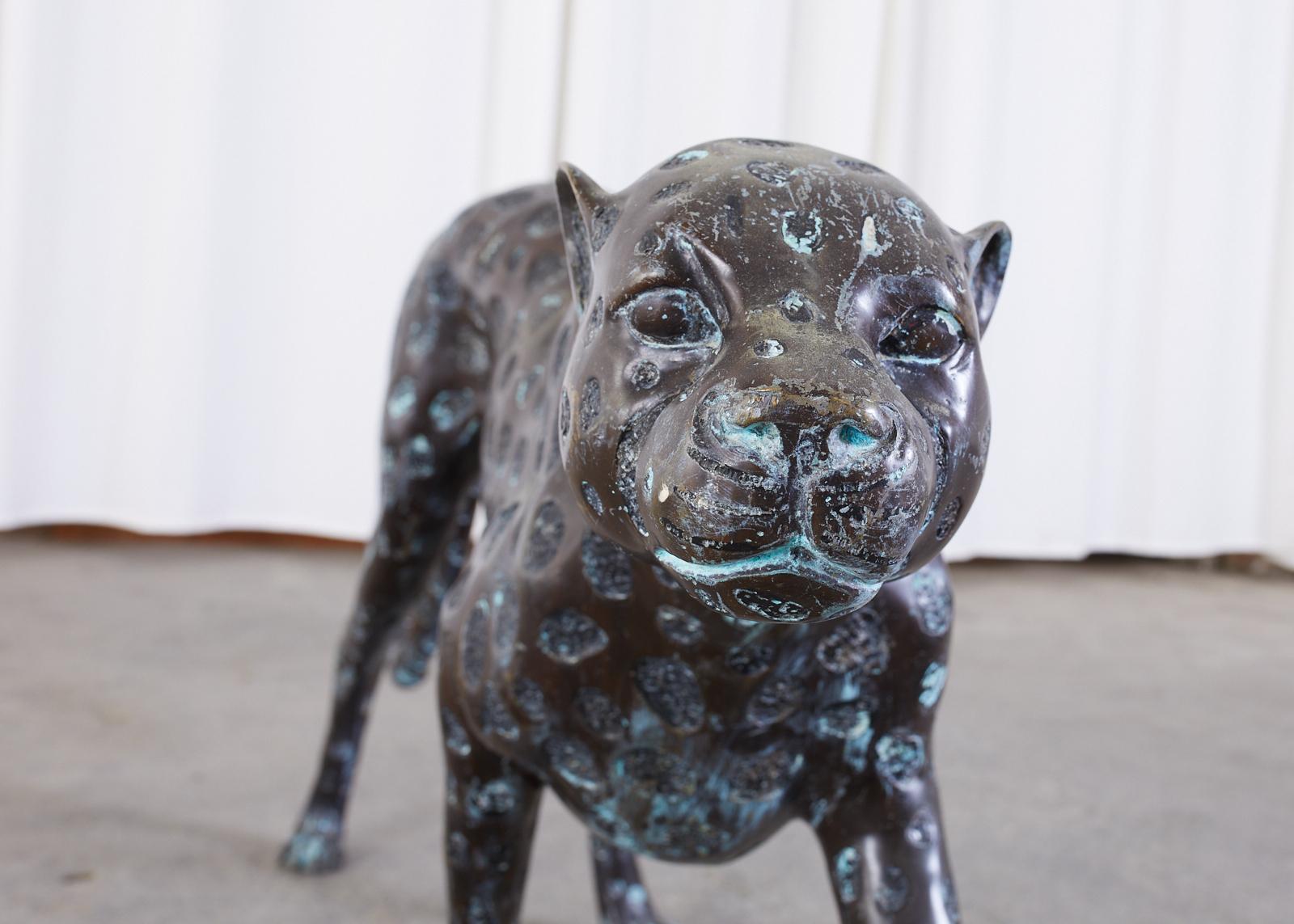 Cast Hollywood Regency Style Patinated Bronze Cheetah Sculpture For Sale