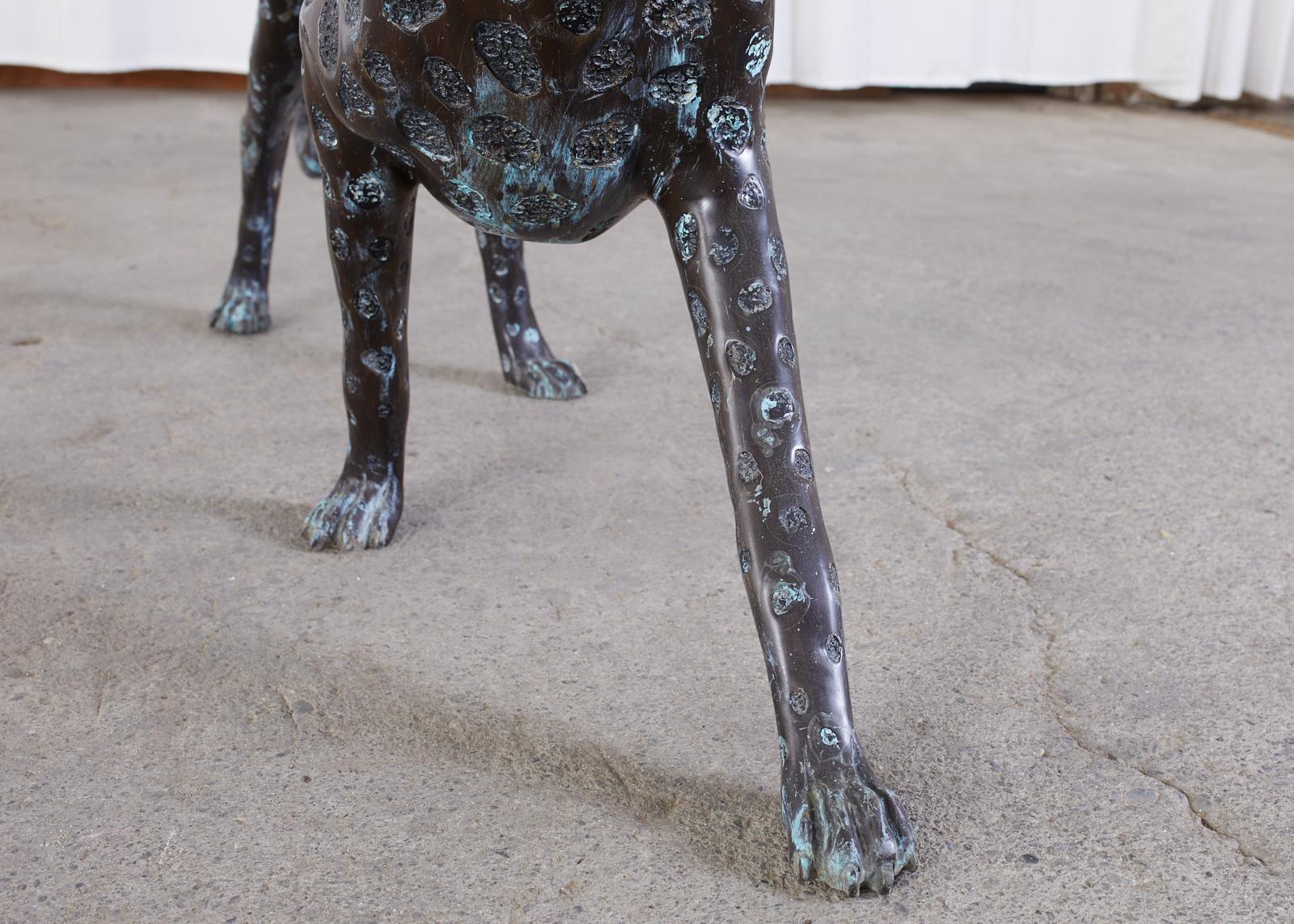 20th Century Hollywood Regency Style Patinated Bronze Cheetah Sculpture For Sale