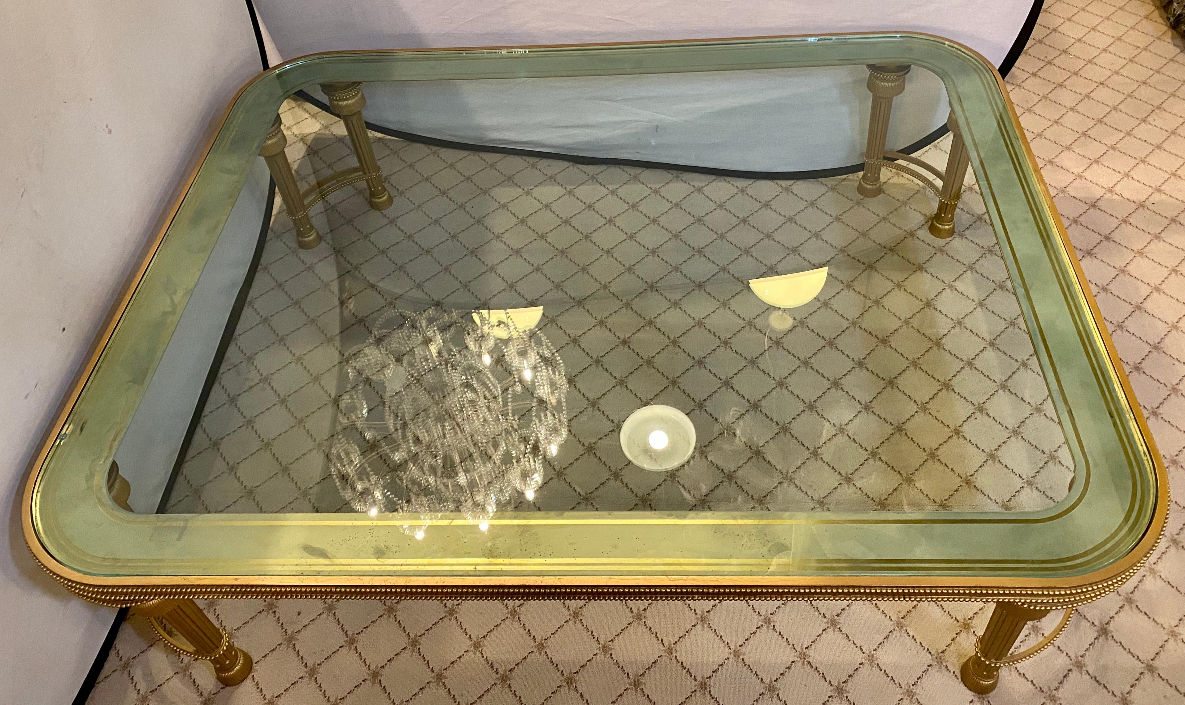 Hollywood Regency Style P.E. Guerin Coffee Table with Etched Glass Solid Bronze 8