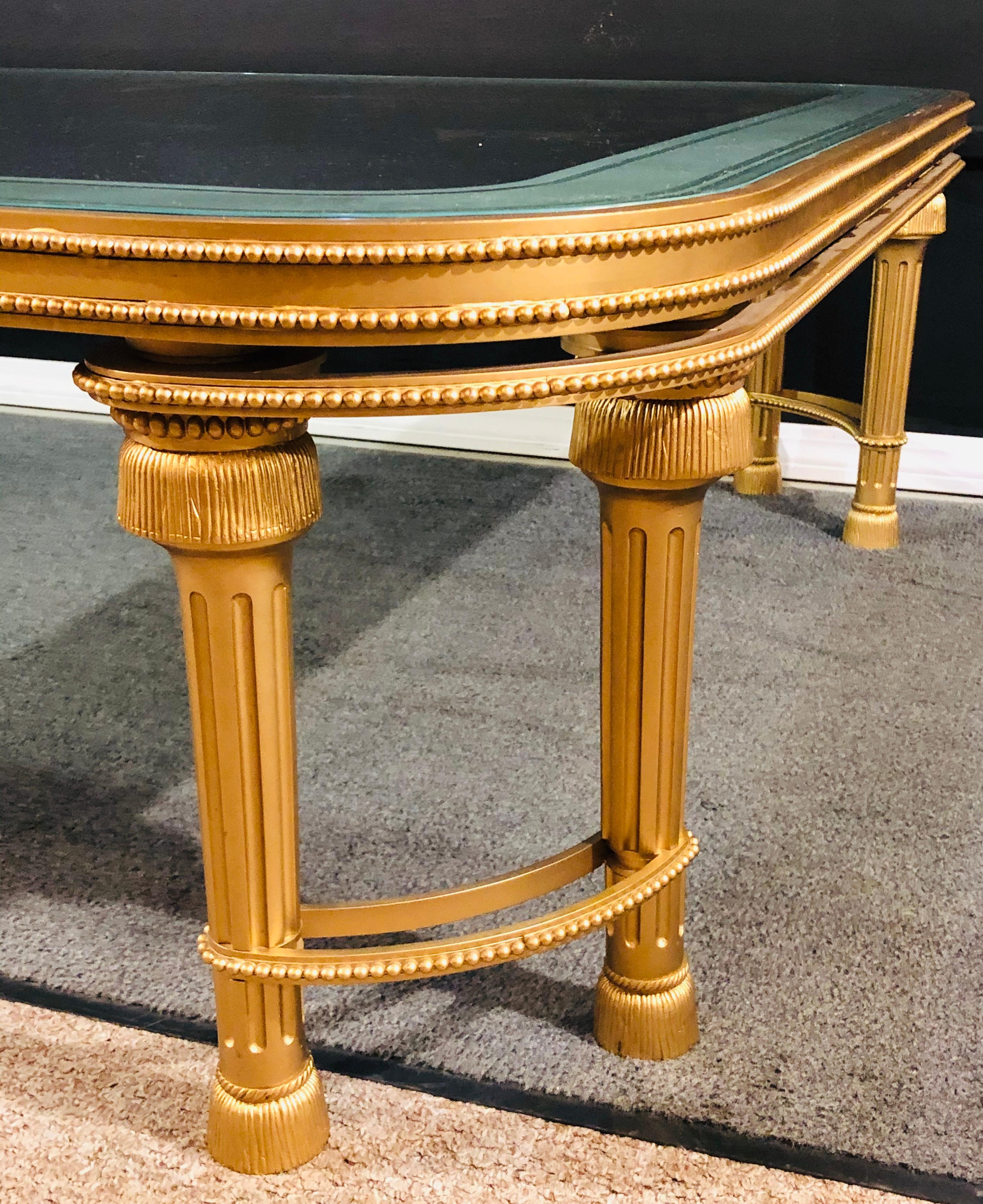 Hollywood Regency Style P.E. Guerin Coffee Table with Etched Glass Solid Bronze 12