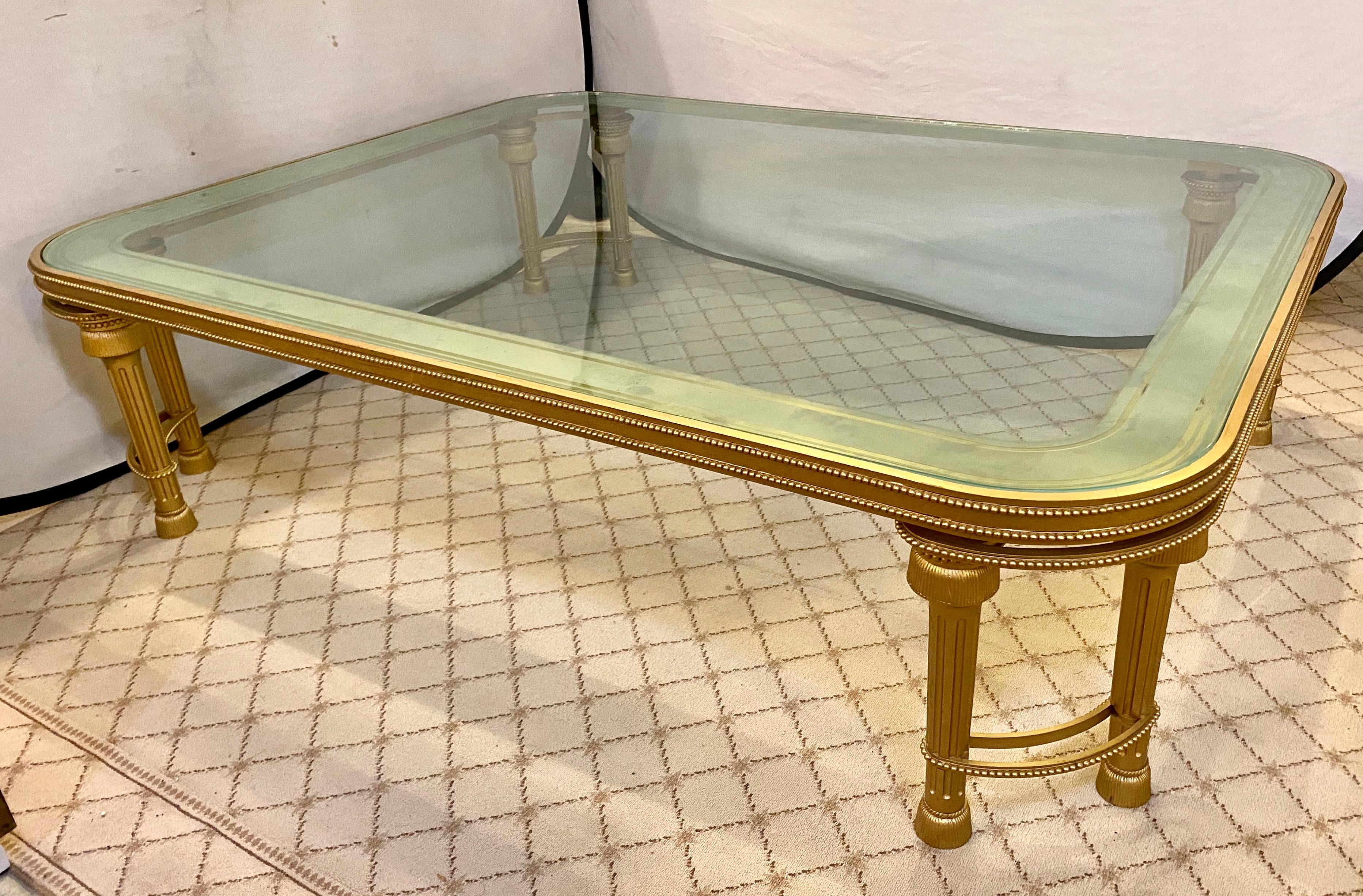 French Hollywood Regency Style P.E. Guerin Coffee Table with Etched Glass Solid Bronze