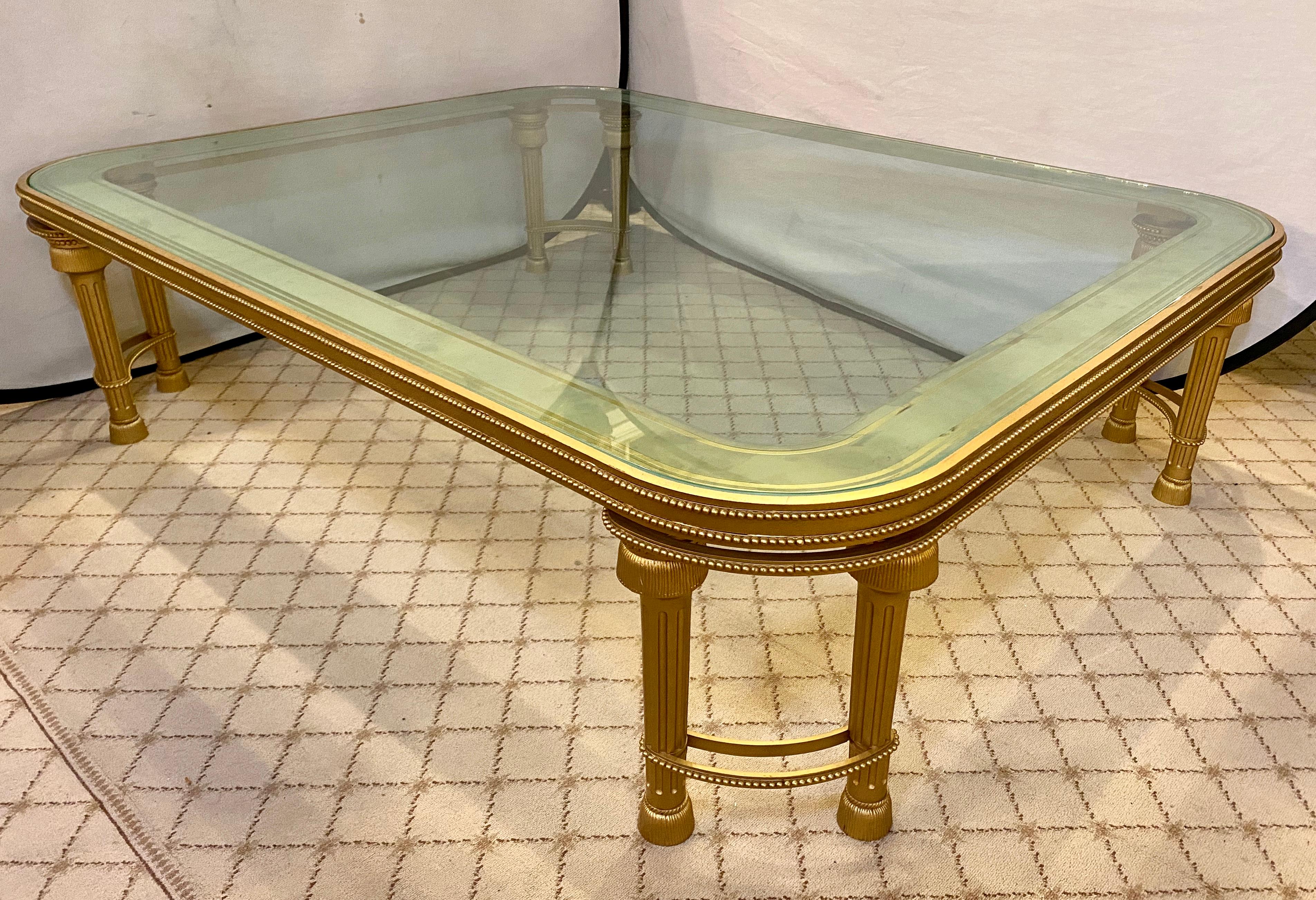 Frosted Hollywood Regency Style P.E. Guerin Coffee Table with Etched Glass Solid Bronze