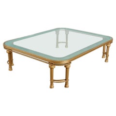 Hollywood Regency Style P.E. Guerin Coffee Table with Etched Glass Solid Bronze