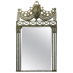 Hollywood Regency Style Pierced Verdigris Metal Lion Mirror