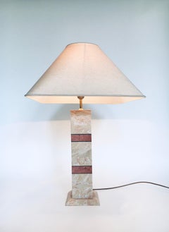 Hollywood Regency Style Pink Marble Table Lamp Set, Italy 1970's