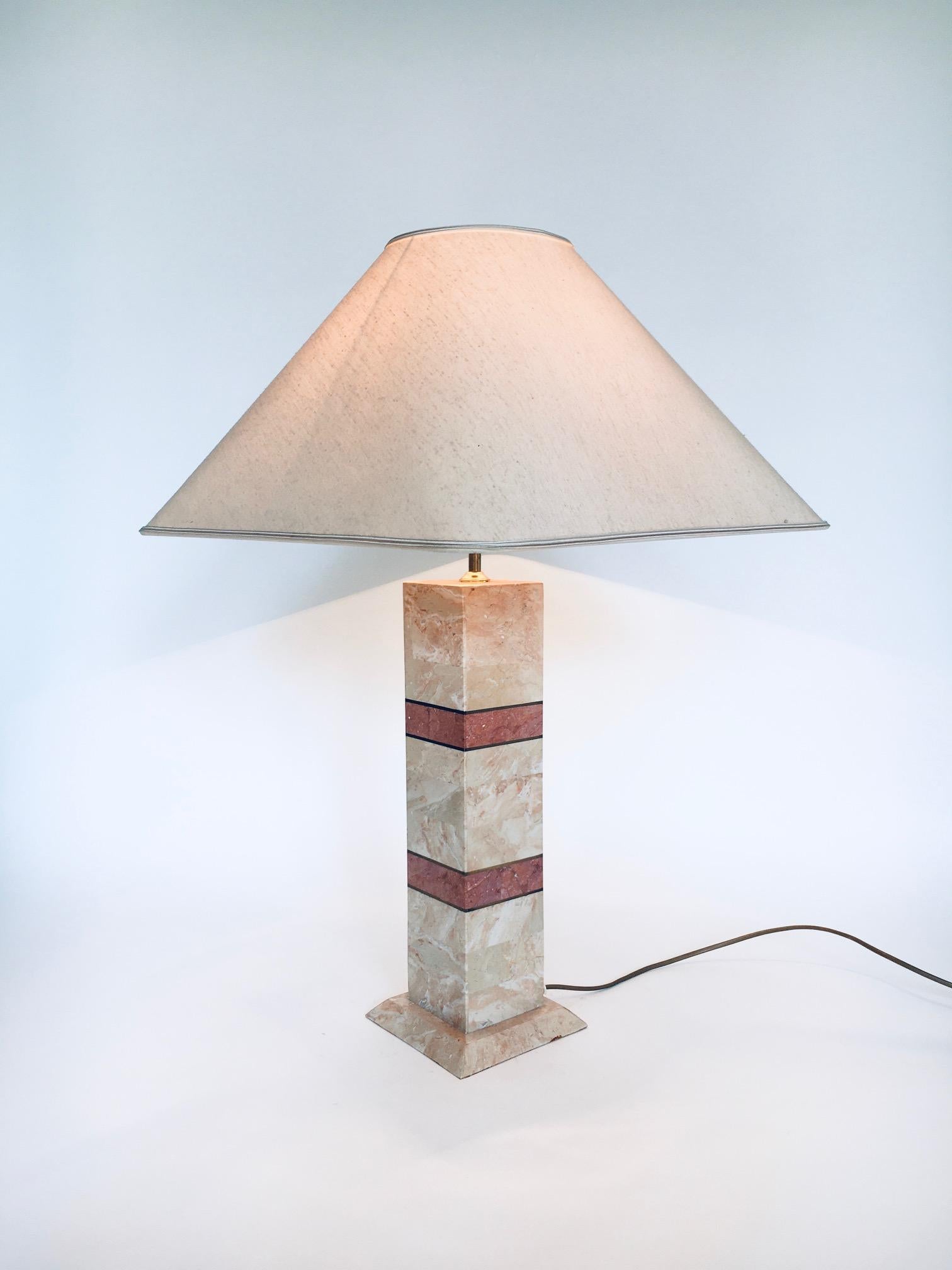 Post-Modern Hollywood Regency Style Pink Marble Table Lamp Set, Italy 1970's For Sale