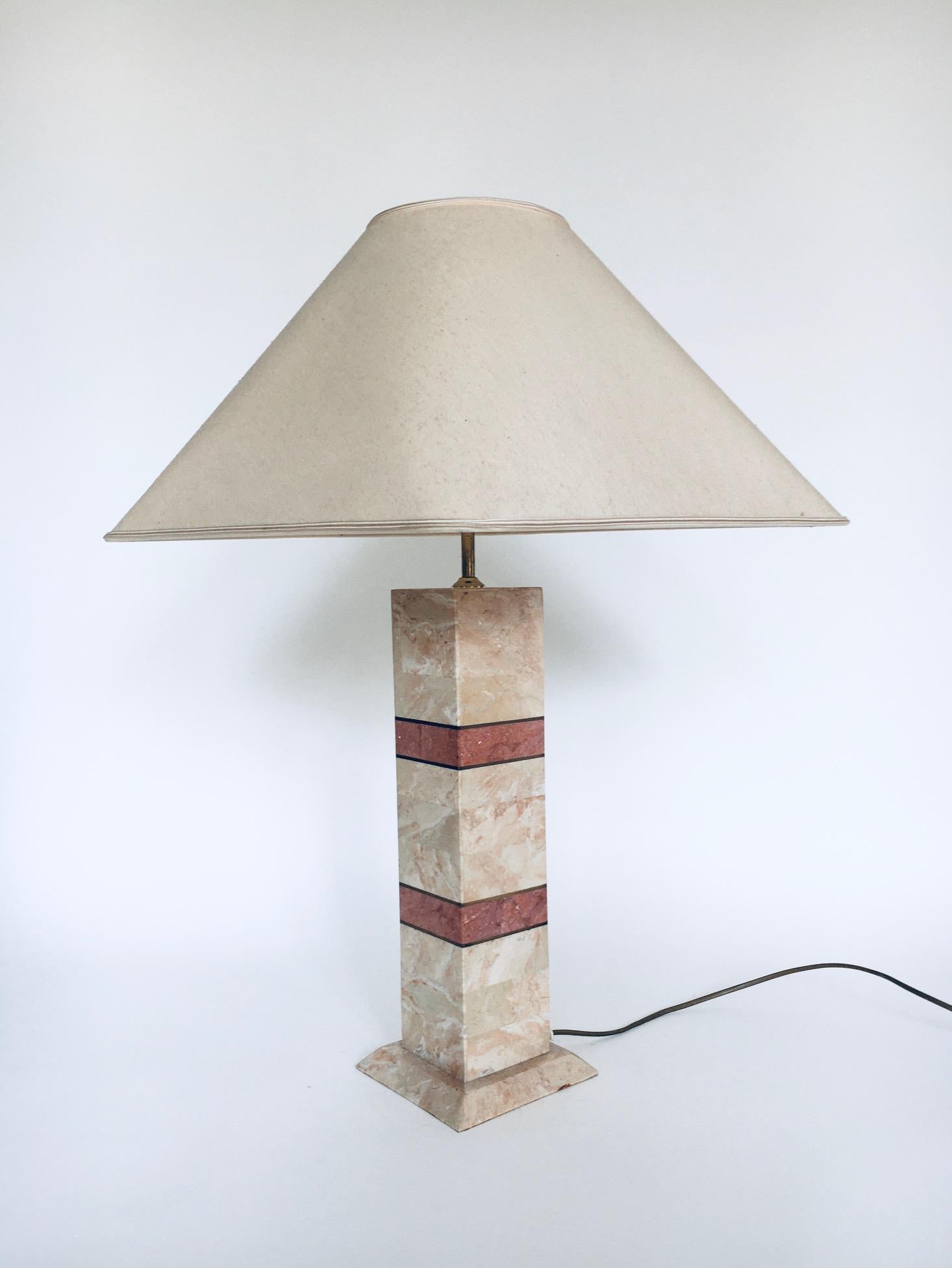 Italian Hollywood Regency Style Pink Marble Table Lamp Set, Italy 1970's For Sale
