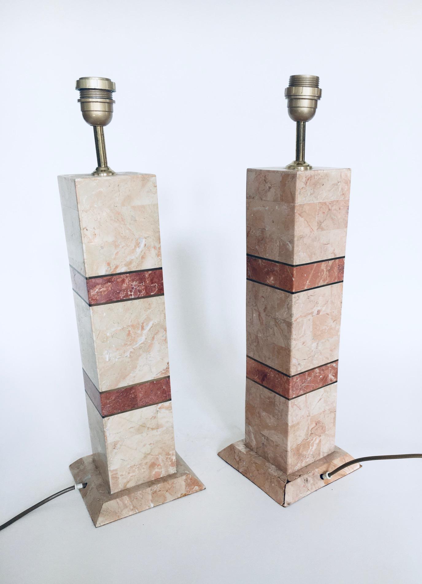 Hollywood Regency Style Pink Marble Table Lamp Set, Italy 1970's For Sale 2