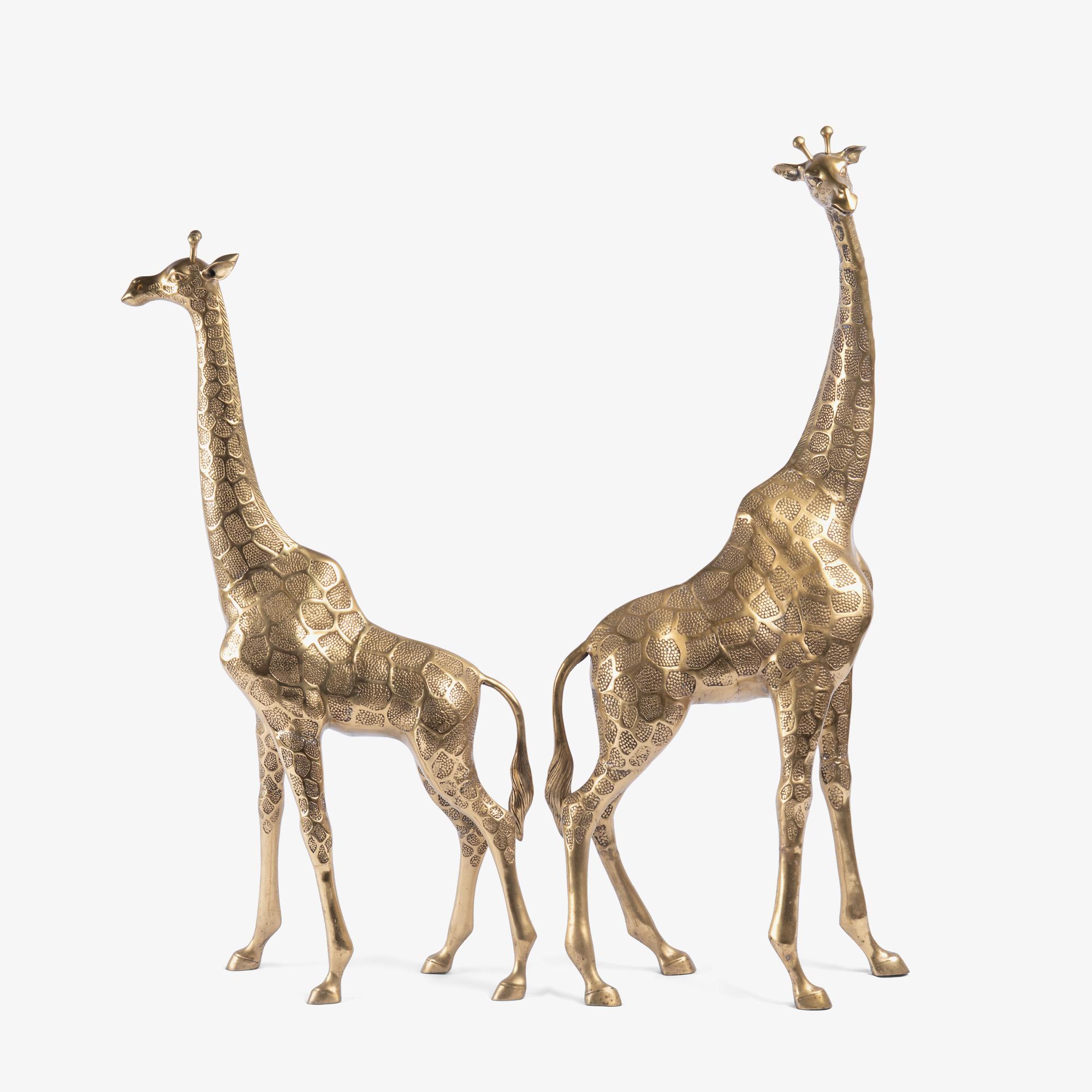 Calco Sculture di giraffa in ottone lucido in stile Hollywood Regency, coppia in vendita