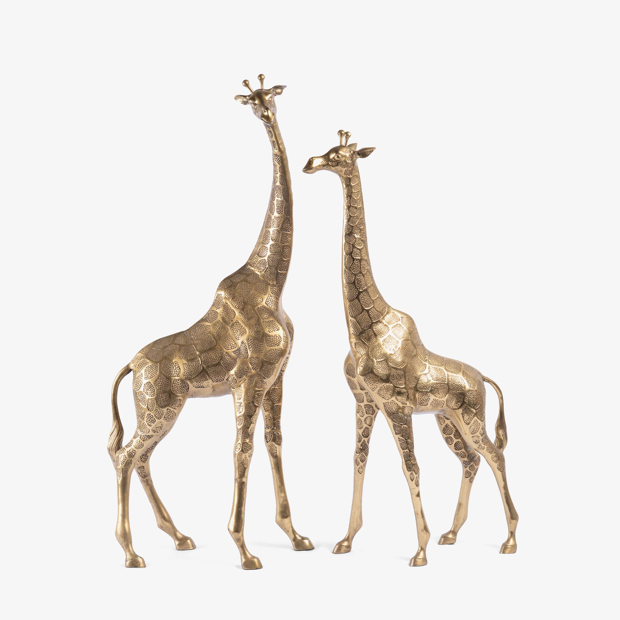 Fine XX secolo Sculture di giraffa in ottone lucido in stile Hollywood Regency, coppia in vendita