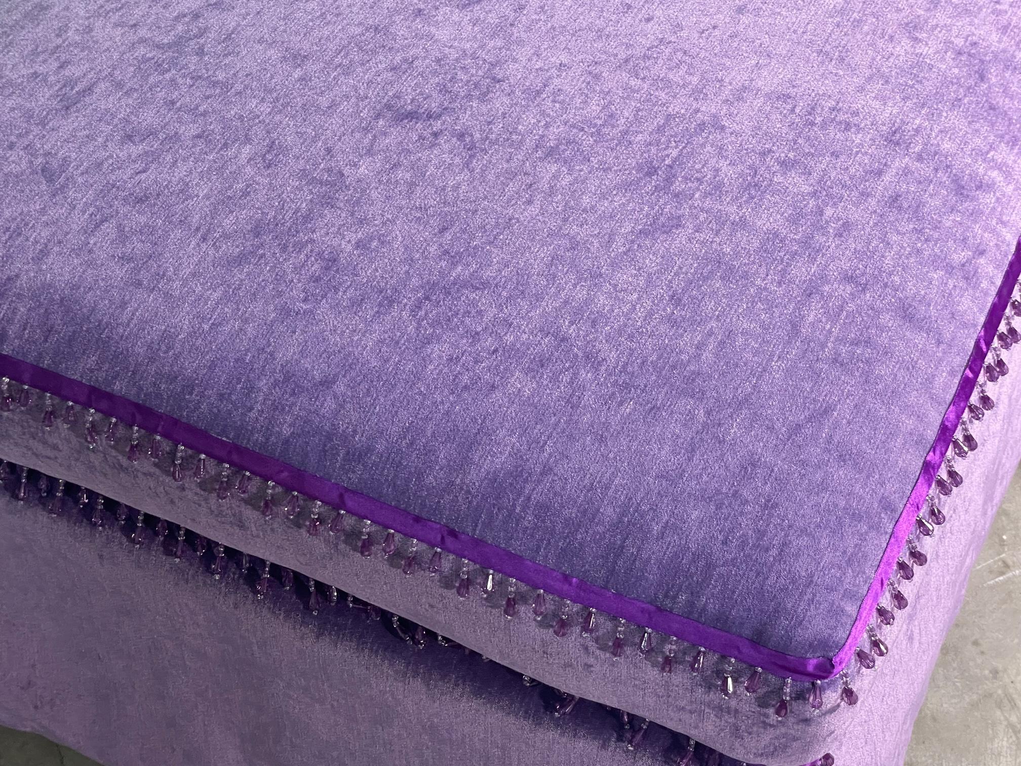 Upholstery Hollywood Regency Style Purple Velvet Ottomans, a Pair For Sale