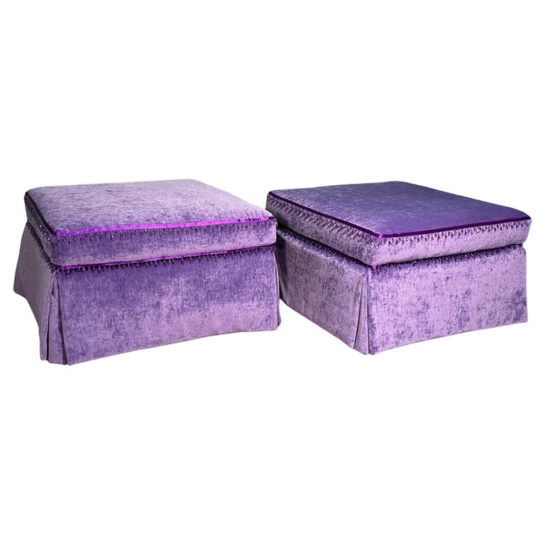 Palm Beach Style Floral Ottomans, a Pair For Sale at 1stDibs