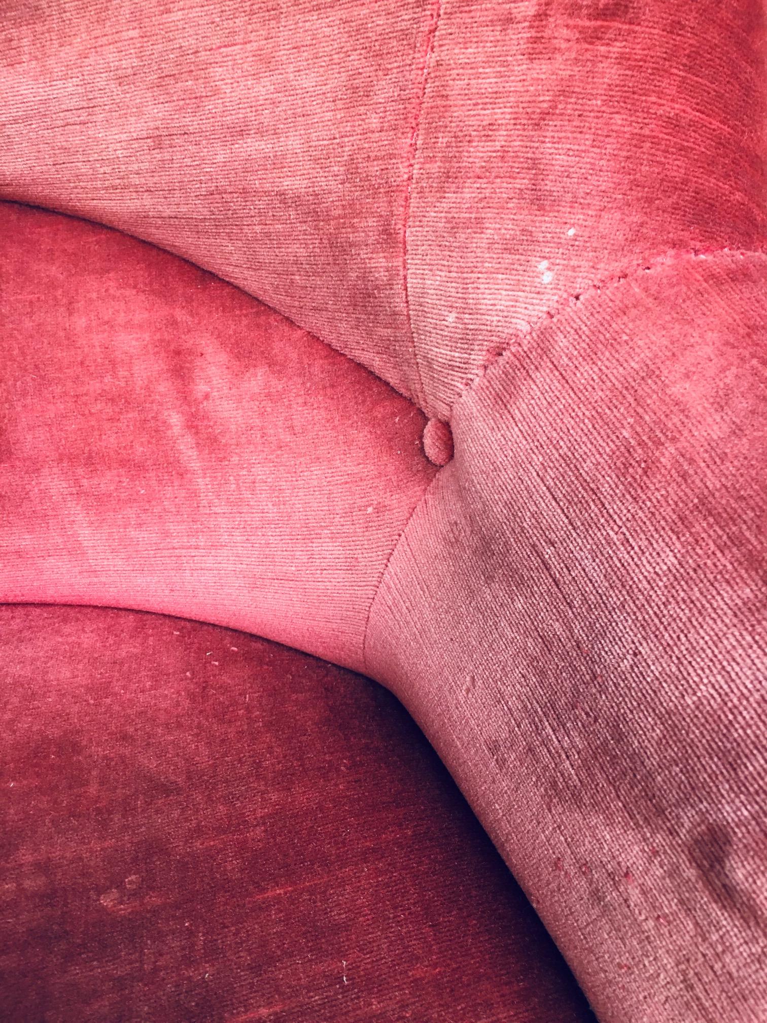 Hollywood Regency Style Red Pink Velvet Love Seat Sofa with Fringe, 1950's 7